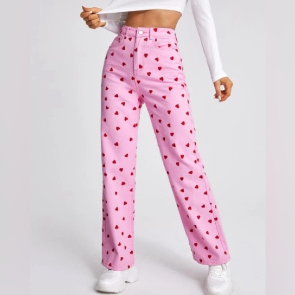 SHEIN Pink Heart Pants